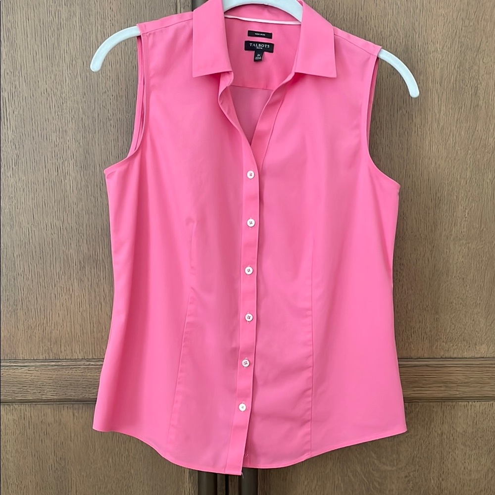 Talbots Pink Sleeveless No-Iron Fitted Button Down Shirt